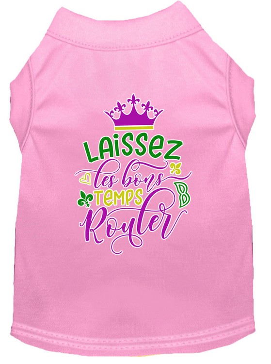 Laissez Les Bons Temps Rouler Screen Print Mardi Gras Dog Shirt Light Pink XS